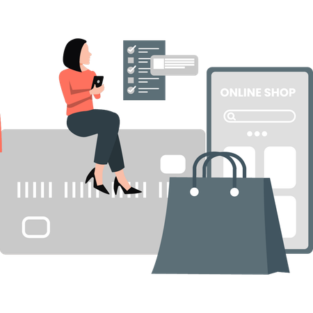 Frau erklärt Onlineshop  Illustration