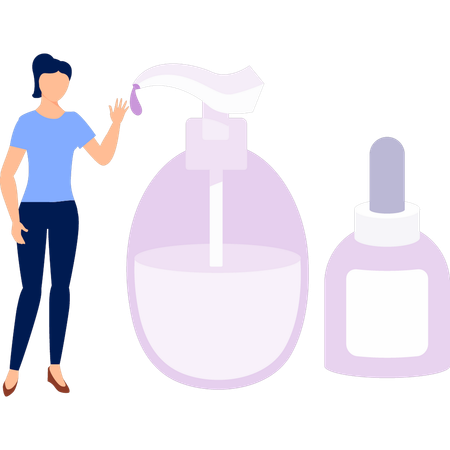 Frau erklärt verschiedene Körpercremes  Illustration