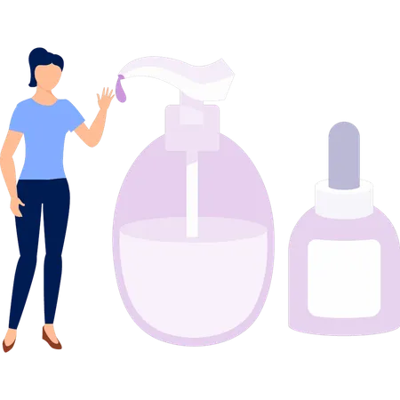 Frau erklärt verschiedene Körpercremes  Illustration