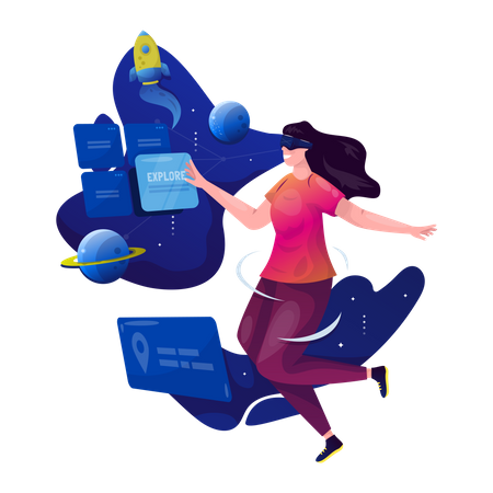 Frau erlebt Metaverse-Technologie  Illustration