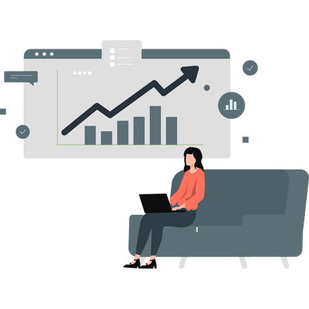 Frau erstellt analytisches Diagramm der Konvertierungen  Illustration