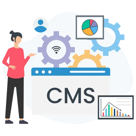 Frau erstellt CMS-Inhalte  Illustration