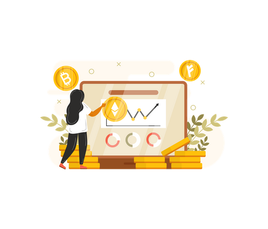 Frau erstellt Krypto-Statistiken  Illustration