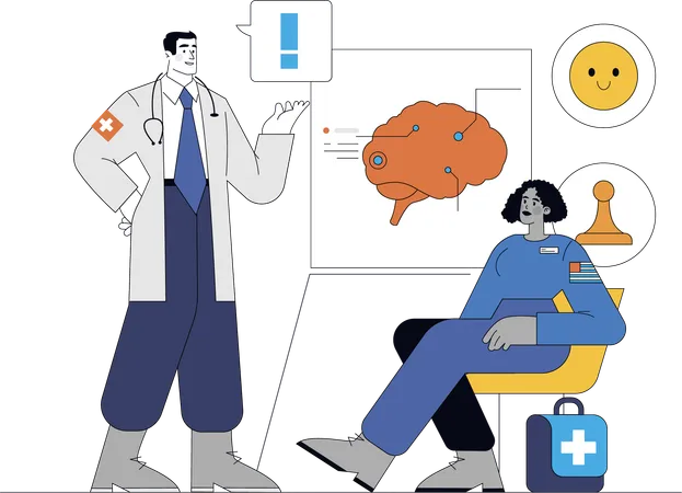 Frau erzählt dem Arzt von ihren psychischen Problemen  Illustration