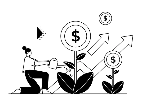 Frau erhält Gewinn aus Investition  Illustration