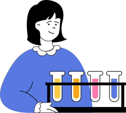 Frau experimentiert mit Chemikalien  Illustration