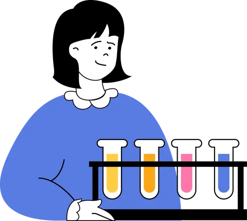 Frau experimentiert mit Chemikalien  Illustration