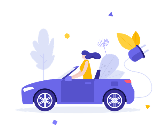 Frau fährt Elektroauto  Illustration