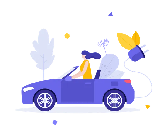 Frau fährt Elektroauto  Illustration