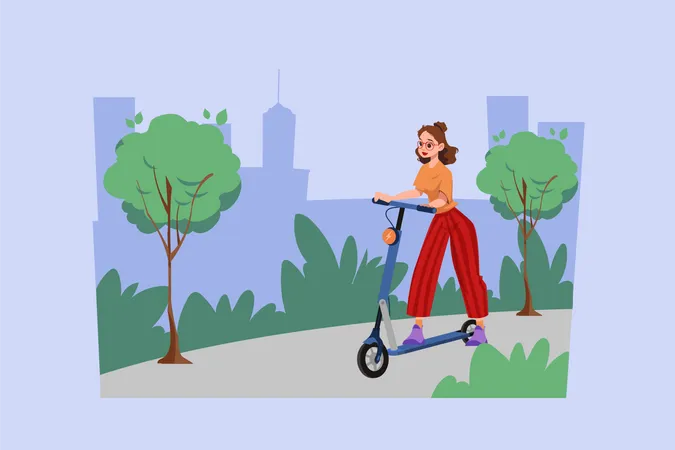 Frau auf Elektrofahrzeug-Scooter  Illustration