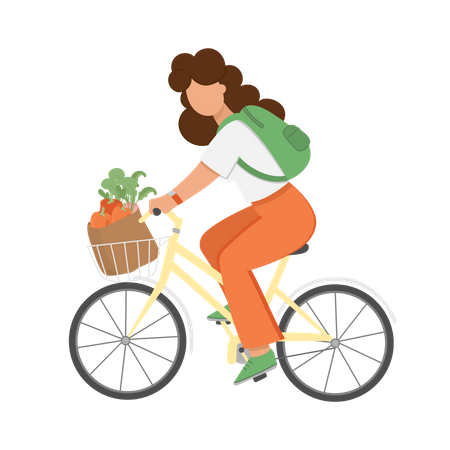 Frau fährt Fahrrad mit Gemüse  Illustration