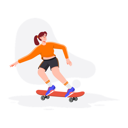 Frau fährt Skateboard  Illustration