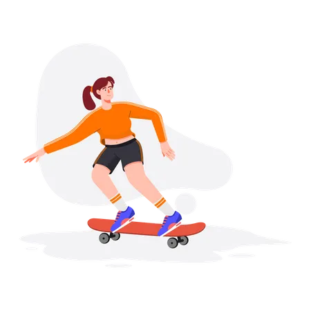 Frau fährt Skateboard  Illustration