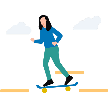 Frau fährt Skateboard  Illustration