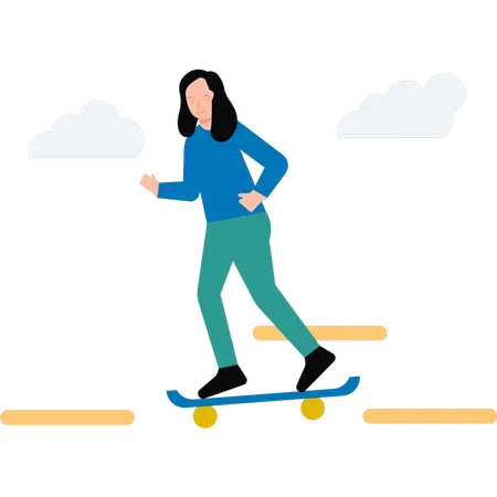 Frau fährt Skateboard  Illustration