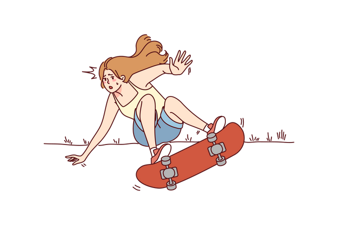 Frau fällt auf Skateboard  Illustration