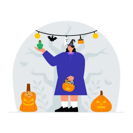 Frau feiert Halloween  Illustration