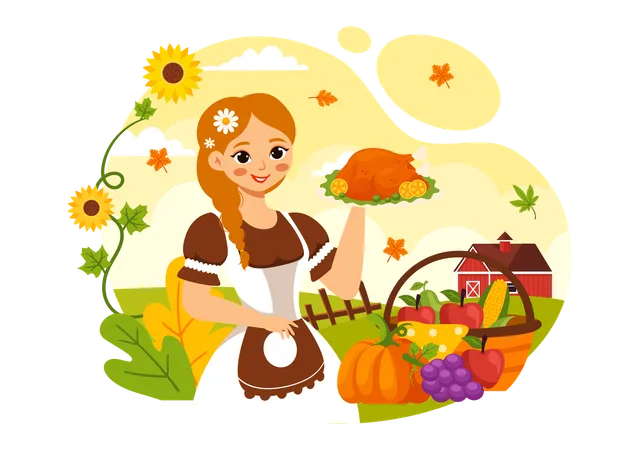 Frau feiert Thanksgiving Day  Illustration