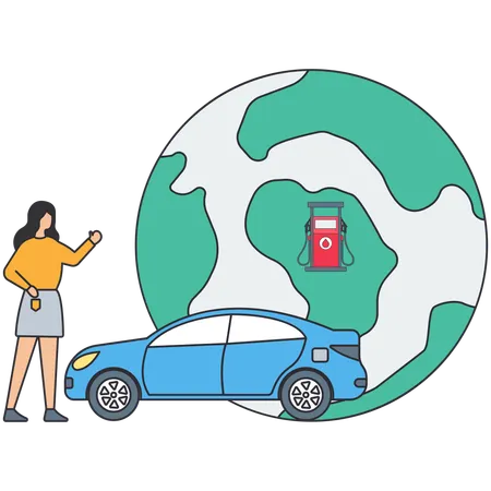 Frau findet globale Tankstelle  Illustration