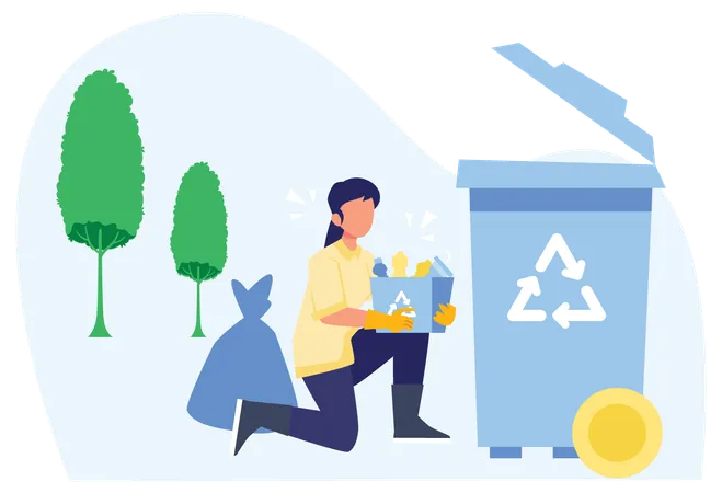 Frau, Flaschen, Für, Recycling  Illustration