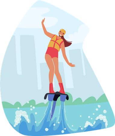 Frau fliegt auf Flyboard  Illustration