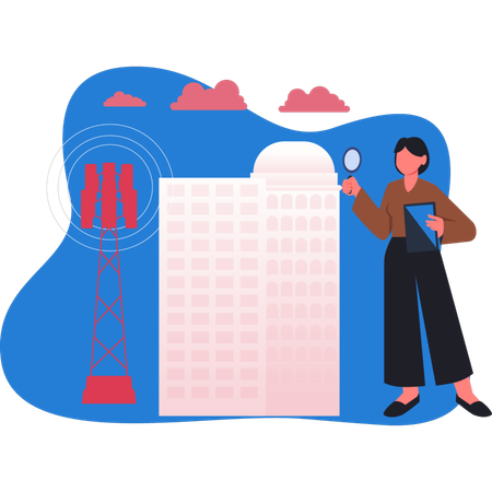 Frau forscht an WLAN-Antenne  Illustration