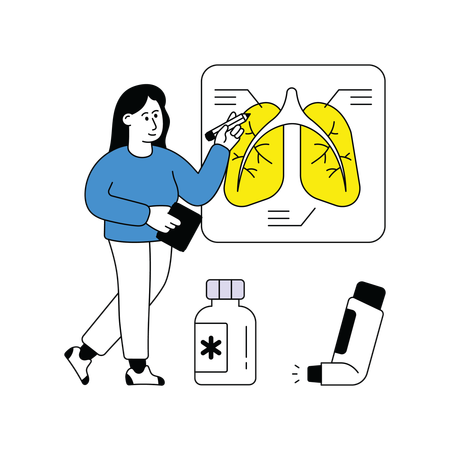 Frau forscht zur Diagnose von Asthma bronchiale  Illustration