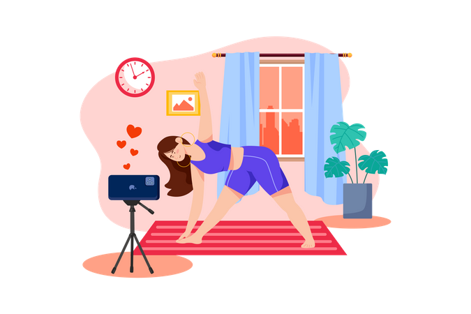 Frau dreht Yoga-Video-Tutorial  Illustration