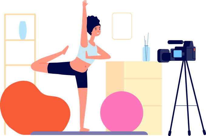 Frau dreht Yoga-Video-Tutorial  Illustration