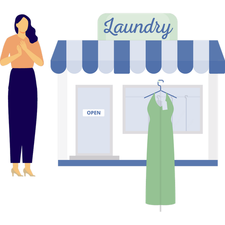 Frau freut sich über Kleid in Online-Wäscherei  Illustration