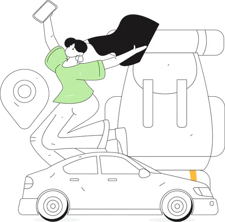 Frau freut sich auf den Urlaub  Illustration