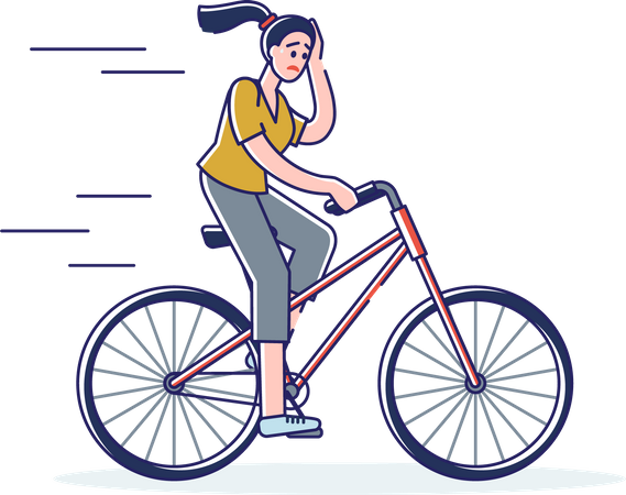 Frau fühlt sich beim Fahrradfahren müde  Illustration