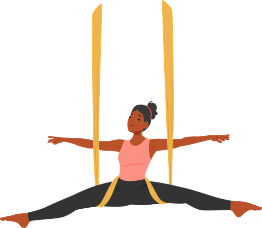 Frau führt anmutig Aerial Yoga durch  Illustration