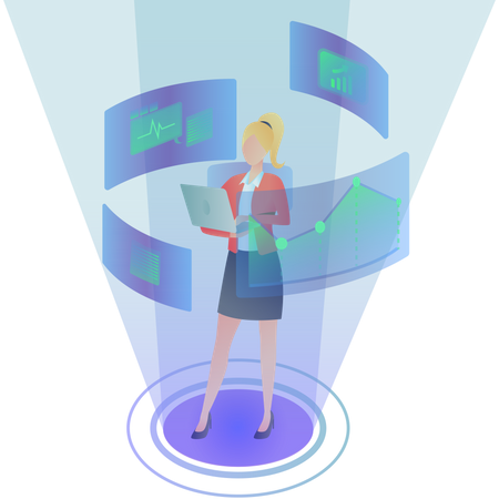 Frau führt Datenanalyse mit VR durch  Illustration