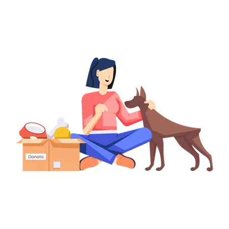 Frau füttert Straßenhund  Illustration