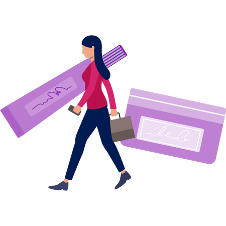 Frau geht in der Nähe von Körpercreme  Illustration