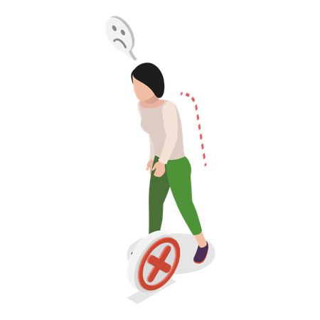 Frau geht mit der richtigen Haltung zum Gehen, um die Belastung zu reduzieren  Illustration