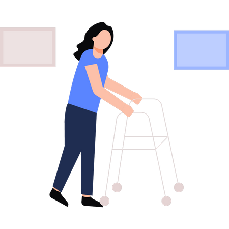 Frau geht mit Rollator spazieren  Illustration