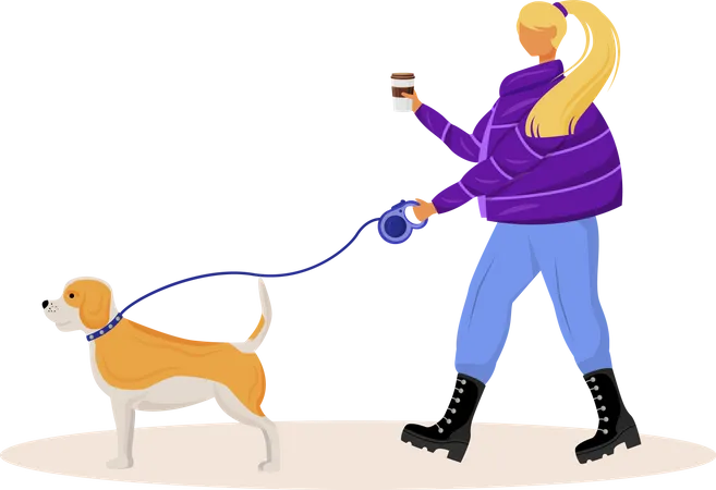 Frau geht mit Hund spazieren  Illustration