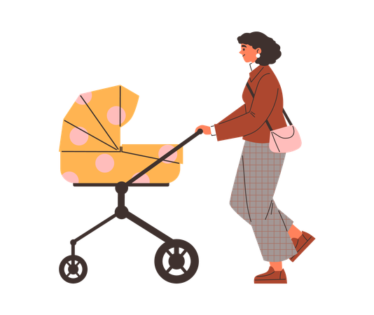 Frau geht mit Kinderwagen spazieren  Illustration