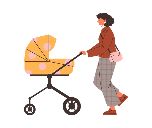 Frau geht mit Kinderwagen spazieren  Illustration