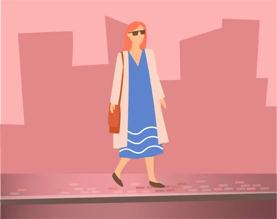 Frau geht mit modischem Outfit spazieren  Illustration