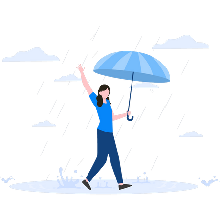 Frau die mit regenschirm in den regen geht  Illustration