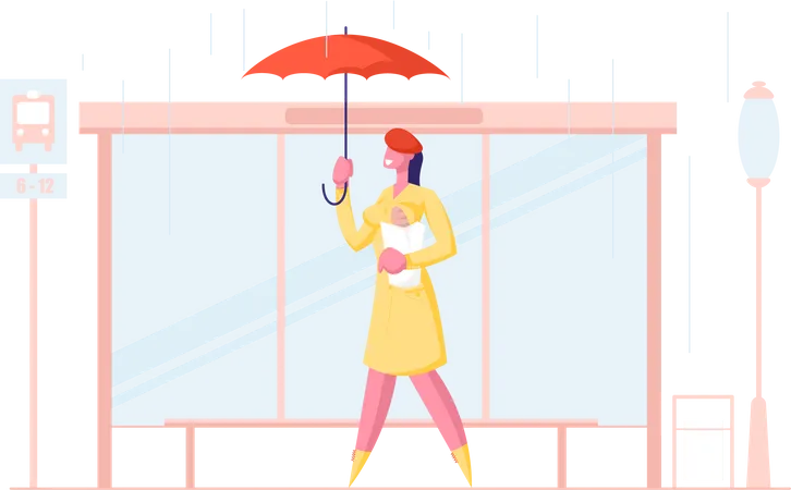 Frau geht mit Regenschirm  Illustration
