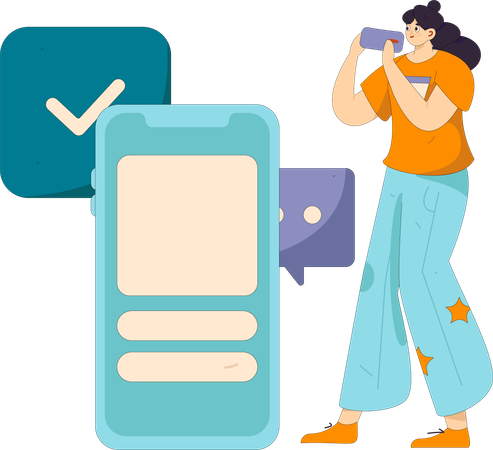 Frau genehmigt ihren Online-Chat über die Anwendung  Illustration