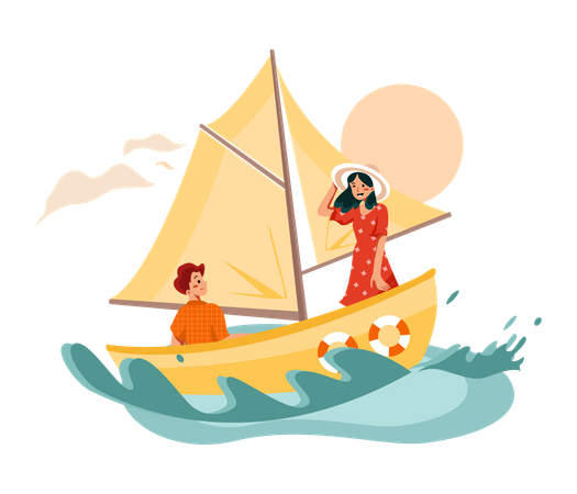 Frau genießt Bootsfahrt  Illustration