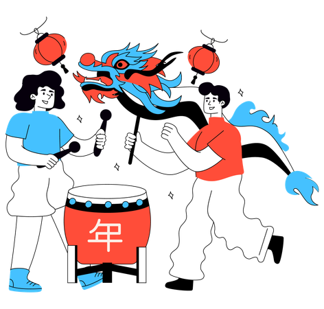 Frau genießt die Feier zum chinesischen Neujahr  Illustration