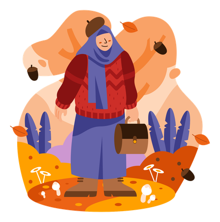 Frau genießt das Naturgefühl im Herbst  Illustration