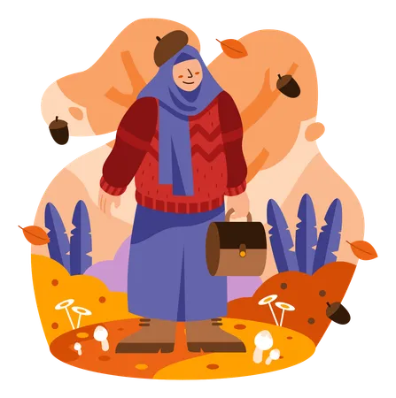 Frau genießt das Naturgefühl im Herbst  Illustration