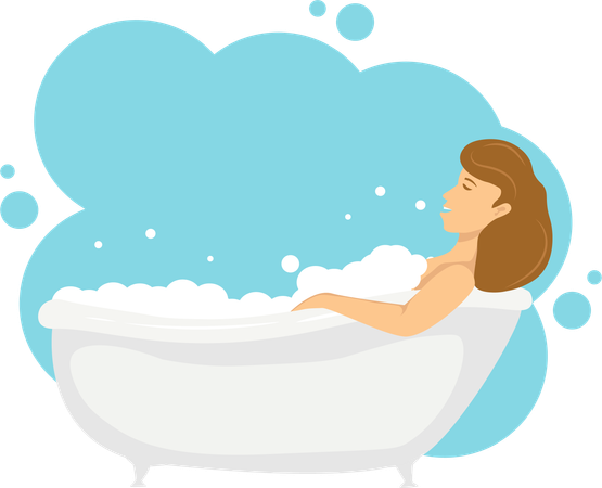 Frau genießt Dusche in Badewanne  Illustration